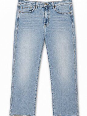 Free People Raw Hem Straight Leg Ankle Jeans Size 31 Light Wash Denim
